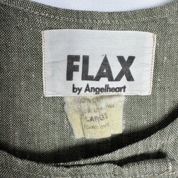 Vintage Flax By‎ Angelheart Green 100% Linen Dress Lagenlook Relaxed Fit SzL - Picture 2 of 6